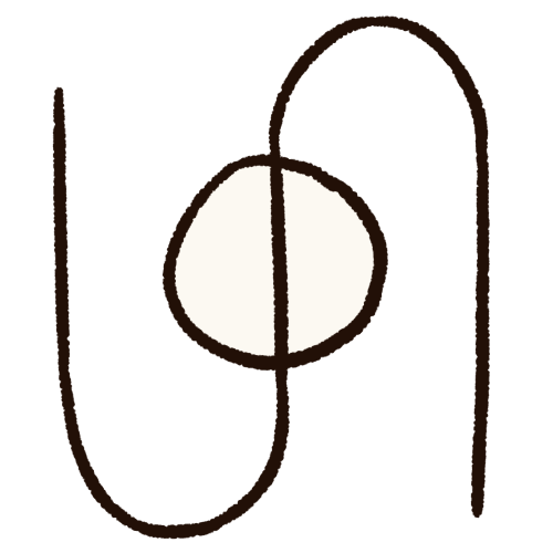 a drawing of a white circle, with a large black sideways S over top of it, with the middle of the S intersecting the centre of the circle. the lines are thick.